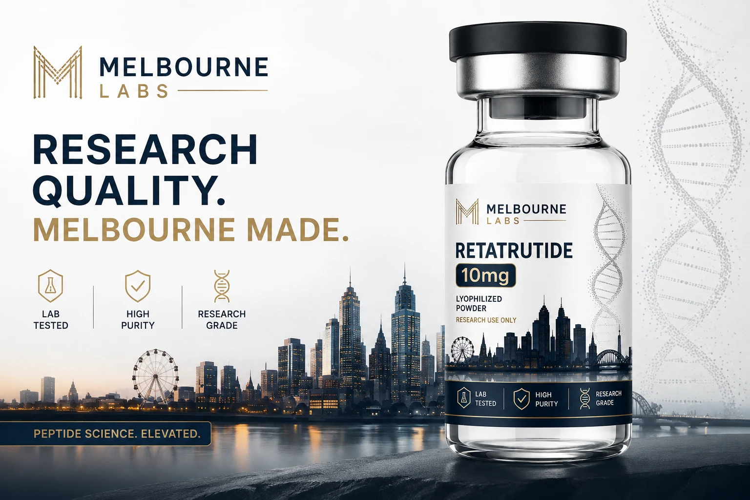 Melbourne Labs — 99%+ purity research peptides, HPLC-MS verified, same-day dispatch Australia-wide